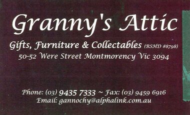Business card, Granny's Attic 2017, 2017_