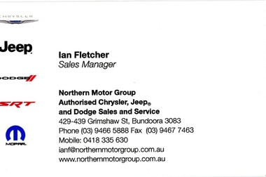 Business card, Northern Motor Group 2017, 2017_