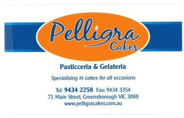 Business card, Pelligra Cakes 2018, 2018_