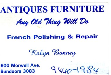 Business card, Any Old Thing Will Do, Bundoora 2018, 2018_
