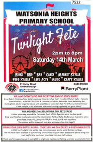 Flyer - Leaflet, Watsonia Heights Primary School Fete 2020 WH4935, 14/03/2020