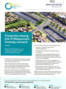 Pamphlet - Newsletter, Victorian Government, Fixing the missing link in Melbourne's freeway network, 2020_12