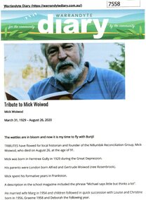 Article - Article, Internet, Warrandyte Diary, Tribute to Mick Woiwod: Warrandyte Diary, 2020, 2020_08