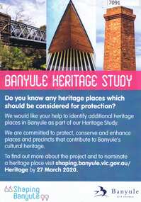 Flyer, Banyule Heritage Study, 2020