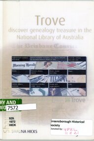 Booklet, Shauna Hicks, Trove: discover genealogy treasure in the National Library of Australia, 2012