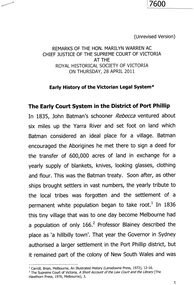Article, Marilyn Warren, Early history of the Victorian legal system, 28/04/2011