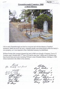 Document - Article, Noel Withers, Greensborough Cemetery 1860: a brief history, 22/10/2019