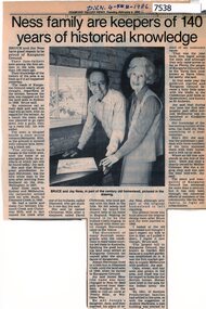 Article - Newspaper Clipping, Diamond Valley News, Ness family are keepers of 140 years of historical knowledge, 04/02/1986