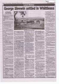 Newspaper - Newspaper Clipping, The Local Paper, George Shrewin settled in Whittlesea, 17/02/2021