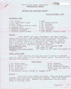 Pamphlet - Recipe Book, State Electricity Commission of Victoria, Recipes for Christmas baking, October1954, 1954