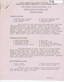Pamphlet - Recipe Book, Tested recipes for March 1958, Vegetable dishes, 1958