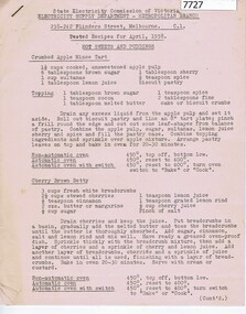 Pamphlet - Recipe Book, State Electricity Commission of Victoria, Tested recipes for April 1958, hot sweets and puddings, 1958