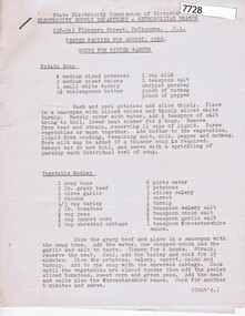 Pamphlet - Recipe Book, State Electricity Commission of Victoria, Tested recipes for August 1958, soups for winter warmth, 1958