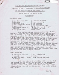 Pamphlet - Recipe Book, State Electricity Commission of Victoria, Tested recipes for April 1960, Easter fare, 1960