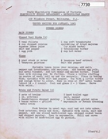 Pamphlet - Recipe Book, State Electricity Commission of Victoria, Tested recipes for January 1961, Summer dishes, 1961