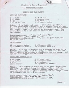 Pamphlet - Recipe Book, State Electricity Commission of Victoria, Recipes for cake baking c1960, 1960