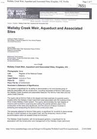 Article - Article - Website, Wallaby Creek Weir, Aqueduct and associated sites, Kinglake, 2007
