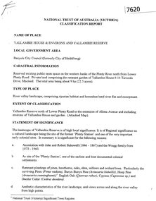 Article, National Trust of Australia (Victoria), Yallambie House and environs and Yallambie Reserve: National Trust of Australia (Victoria) classification report, 1998