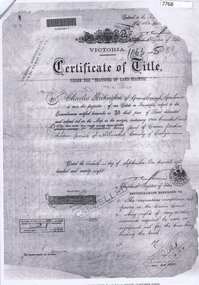 Document - Certificate of Title, Partington land, 30/09/1878