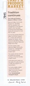 Newspaper - Newspaper clippings, Craft & Produce Market in Eltham: Tradition continues, June-August 2021