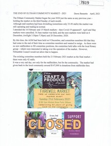 Document - Article, Dawn Bennetts, The End of Eltham Community Market - 2021, by Dawn Bennetts, 2021_04