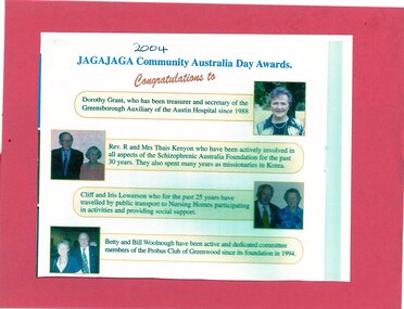 Article - Newspaper Clipping, Watsonia Traders Association, Jagajaga Community Australia Day Awards 2004, 2004