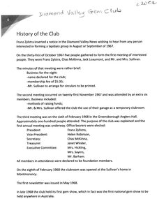 Document, Diamond Valley Gem Club Inc, History of the club [Diamond Valley Gem Club], 2004c