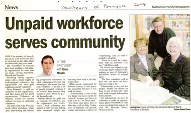 Article - Newspaper Clipping, Diamond Valley News, Unpaid workforce serves community, 2004