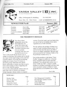 Document - Newsletter, Yarra Valley U3A, Yarra Valley U3A Newsletter, nos. 60, Jan 2001 and 66 Jan 2003, 2001 - 2003