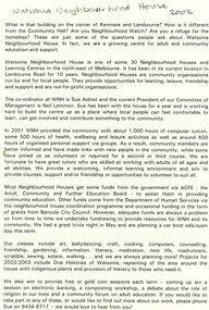 Flyer - Document, Watsonia Neighbourhood House, [Watsonia Neighbourhood House], 2002c