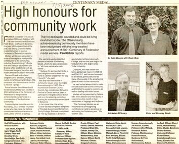 Article - Newspaper Clipping, Diamond Valley Leader, High honours for community work, 07/05/2003
