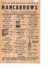 Document - Advertising Leaflet, Nancarrows, Nancarrows Main Street Greensborough, 1960s