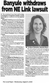Article - Newspaper Clipping, Banyule withdraws from NE Link lawsuit