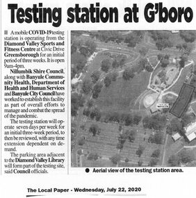 Article - Newspaper Clipping, Testing station at G'Boro, 22/07/2020