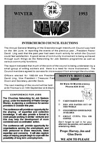 Pamphlet - Newsletter, Greensborough Inter Church Council, Greensborough Interchurch Council News. Winter 1993, 1993