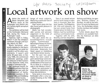 Newspaper Clipping (copy), Diamond Valley Leader, Local artwork on show, 18/03/2001
