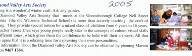 Newspaper Clipping, Diamond Valley Leader, Diamond Valley Arts Society, 2005