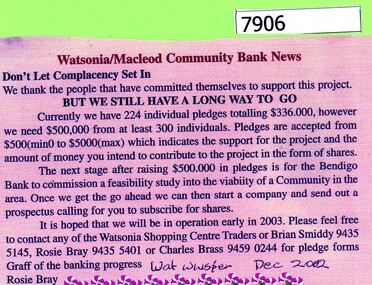 Article - Newspaper Clipping, Watsonia Traders Association, Watsonia Macleod Community Bank news, 2002-2003
