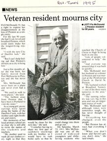 Article - Newspaper Clipping, Preston Post-Times, Veteran resident mourns city, 1995