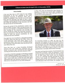 Article, Recorder: the official newsletter of the Labour History Society, Tribute to John Cain by Brian Smiddy, 2020_03