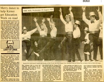 Article - Newspaper Clipping, Janefield Special School, Merry dance to help Kirner get Education Week on road, 29/08/1990