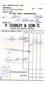 Financial record - Receipt, P. Stubley & Son, P. Stubley & Son Pty Ltd, 27/10/1964
