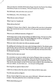 Document - Oral History Transcript, Florence McDonald, Interview with Mrs McDonald by Roger Jones 1994, 21/01/1994