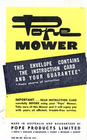 Manual - Pamphlet, Pope Products Limited, Pope Mower, 1958c