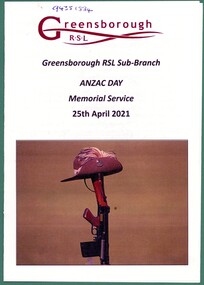 Booklet, Greensborough RSL Sub-branch et al, ANZAC Day Memorial Service, 25th April 2021