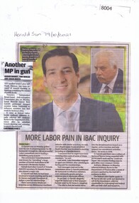 Article - Newspaper Clipping, Herald Sun et al, Another MP in gun / More labor pain in IBAC inquiry, 19/10/2021
