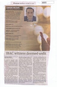 Article - Newspaper Clipping, The Age, IBAC witness deemed unfit to give evidence, 19/10/2021