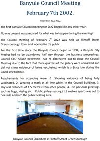 Article, Rosie Bray, Banyule Council meeting, February 7th 2002 (sic)[2022], by Rosie Bray, 09/02/2022