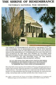 Pamphlet, Trustees of the Shrine of Remembrance, The Shrine of Remembrance: Victoria's National War Memorial, 1980c