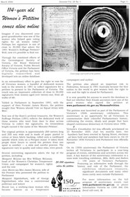 Article - Article, Journal, Genealogical Society of Victoria, 114-year old Women's Petition come alive online, 2006_03